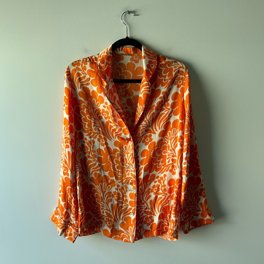 Alexis orange and white printed long sleeve top